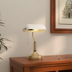 Banker's Table Lamp w/ Antique Bronze Tone Base, White