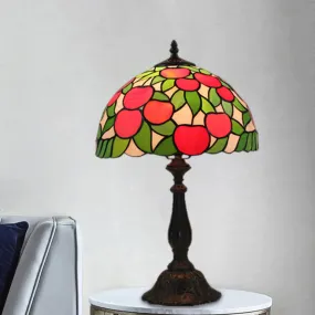 Baroque 1-Light Stained Glass Table Lamp with Red and Green Apple Pattern