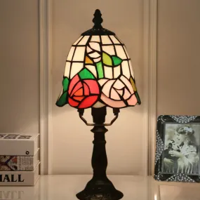 Baroque Bell Stained Art Glass Nightlight Table Lamp in Pink/Orange - Bloom Pattern Bedside Lighting