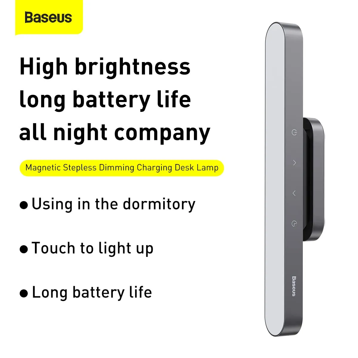 Baseus Magnetic Stepless Touch Sensor Rechargeable Dimming Desk Lamp with 3 Brightness Levels Deep Gray DGXC-C0G