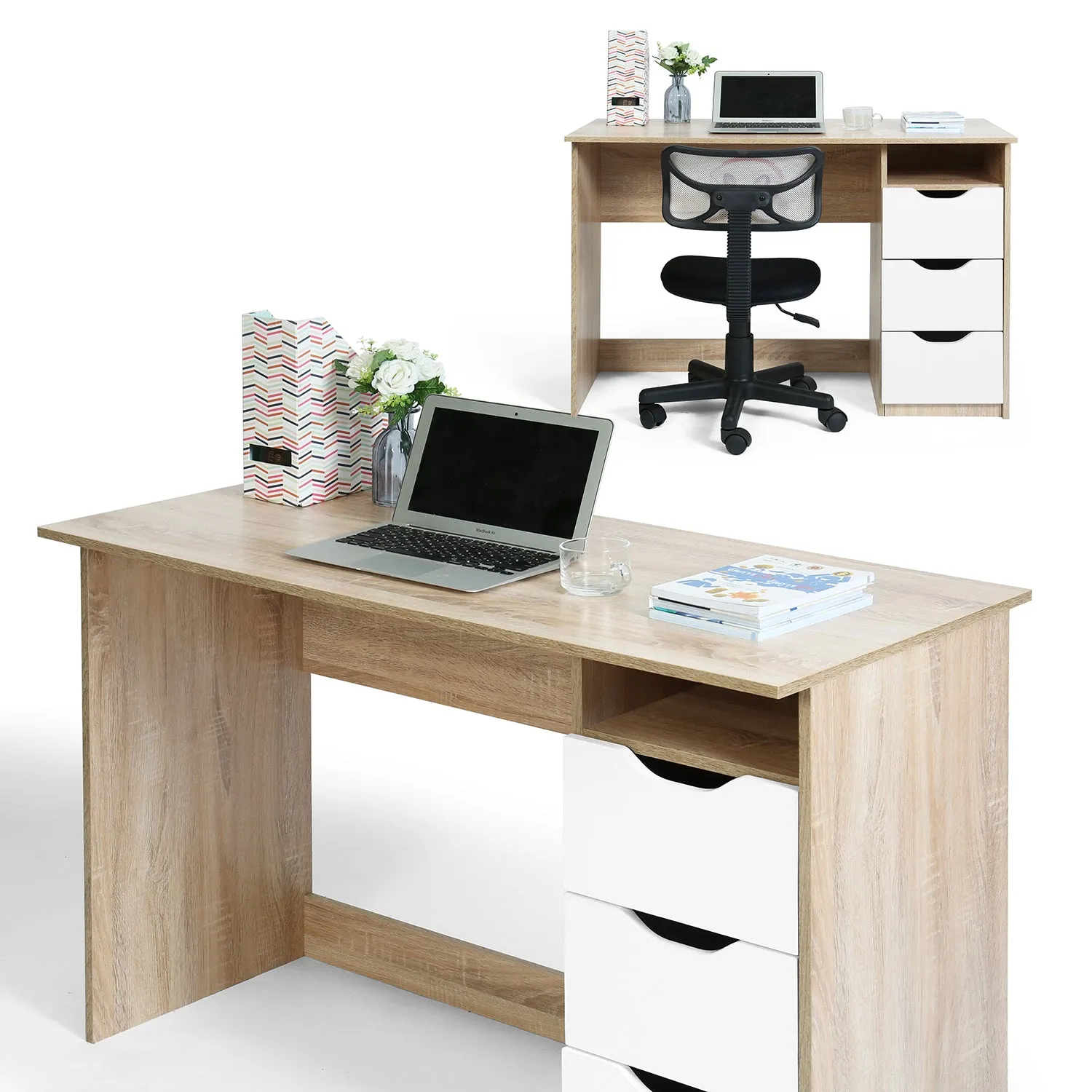 Beech Wood Computer Desk With Storage Drawers- Model Baal