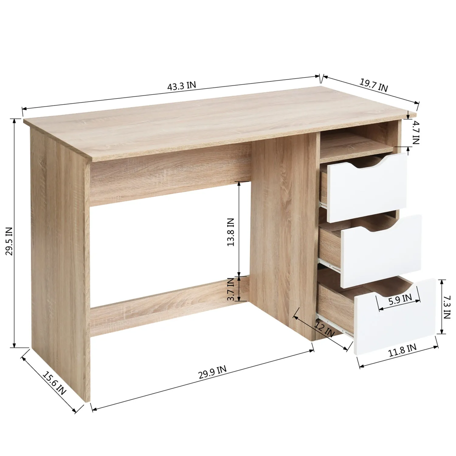 Beech Wood Computer Desk With Storage Drawers- Model Baal