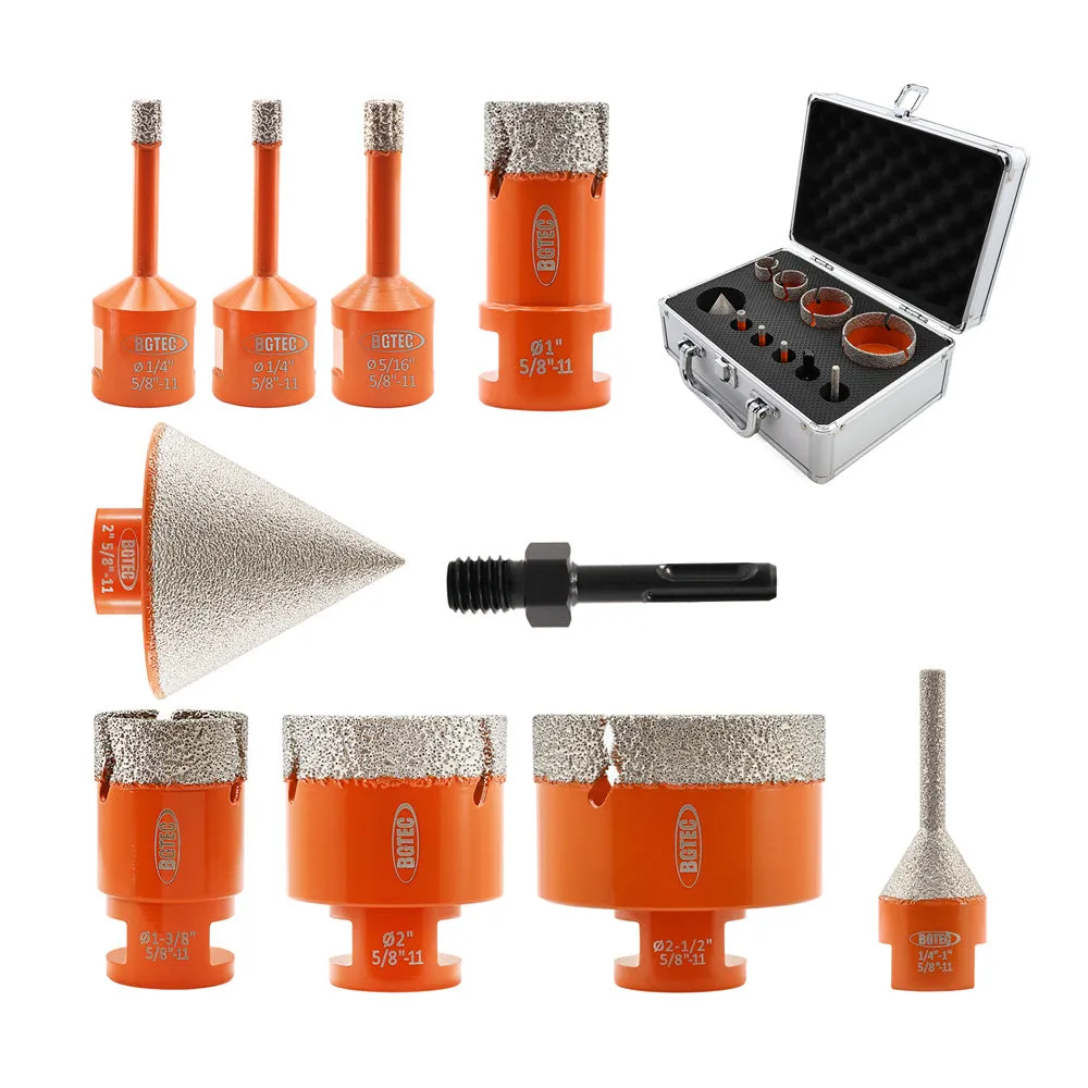 BGTEC Drilling Bit 10pcs/set with Lightning Teeth Marble Porcelain Tile Granite Vacuum brazed Hole Saw 5/8-11 Thread