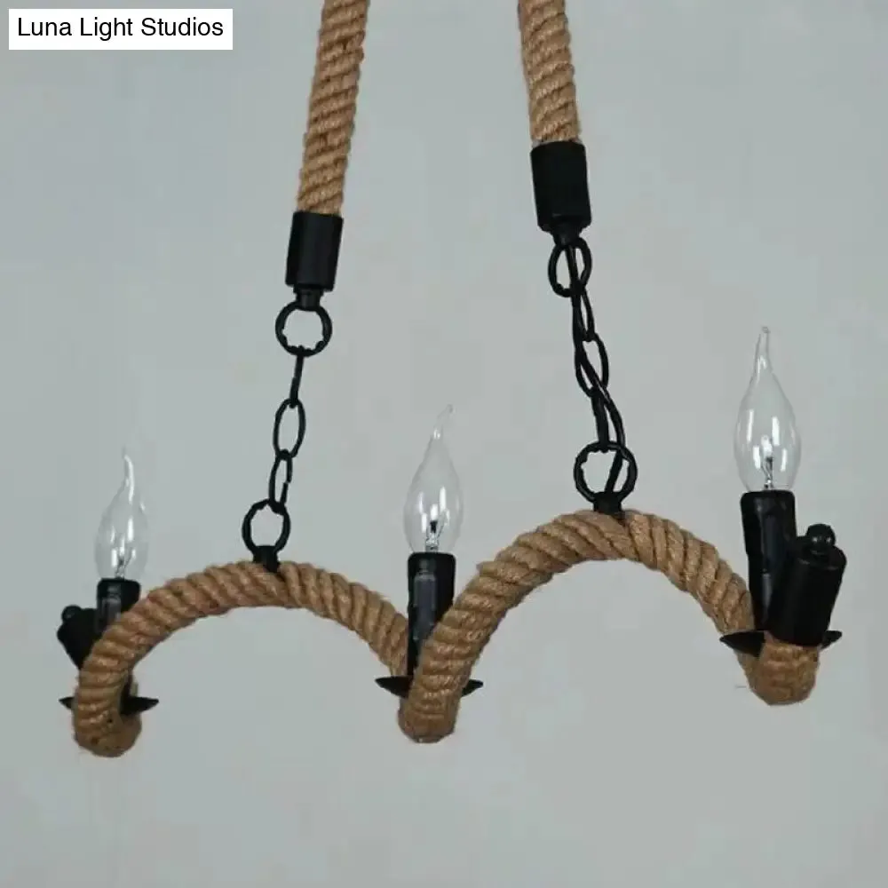 Black Candle Design Pendant Lighting Fixture - Rope Twisting Island Light, 3 Bulbs - Restaurant-Worthy