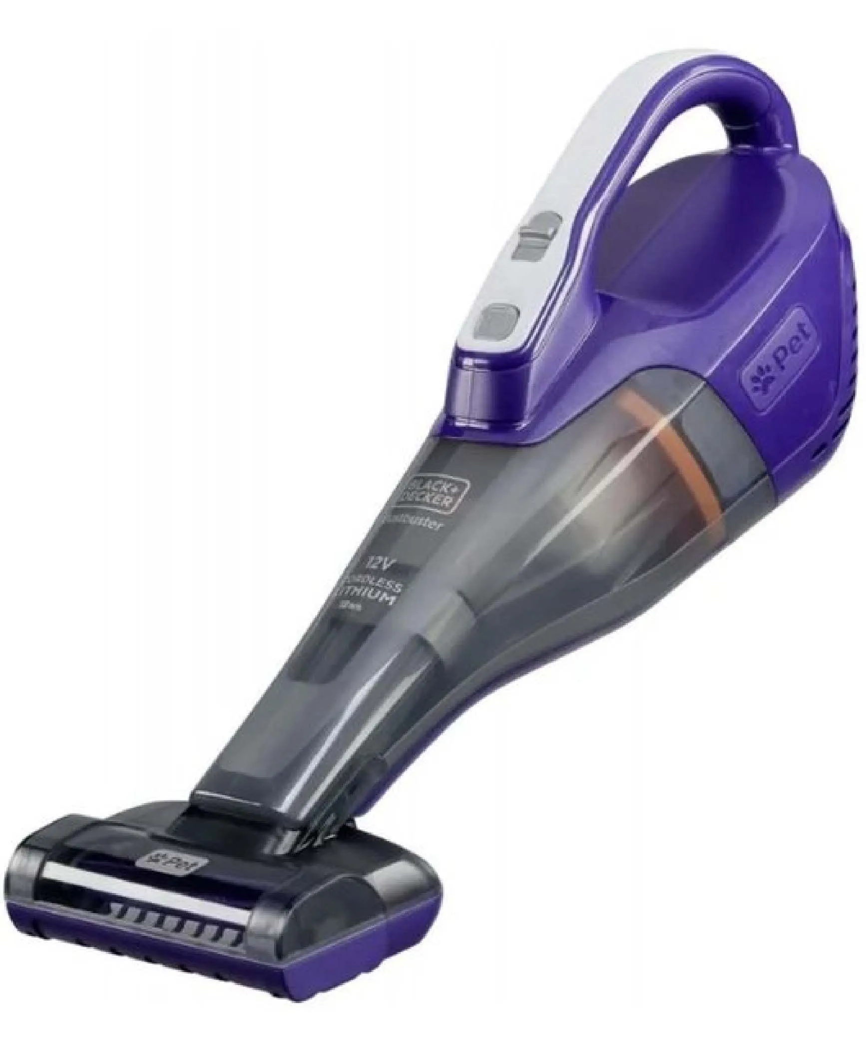 Black Decker, 12V Pet Dustbuster Cordless Handheld Vacuum Cleaner, Grey & Purple, DVB315JP