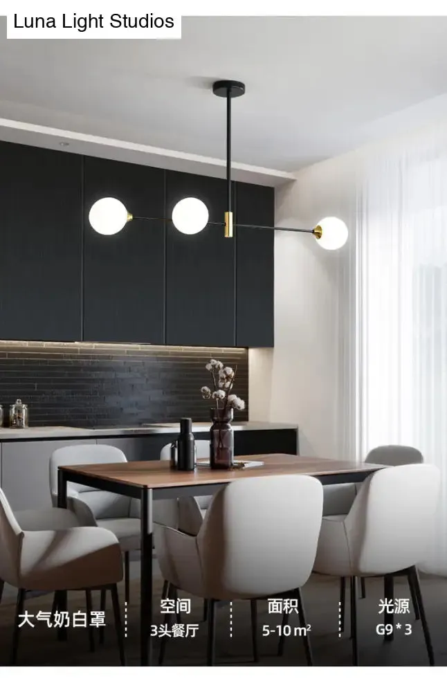 Black Metal Island Pendant Lighting with Modern Minimalist Design for Dining Table"