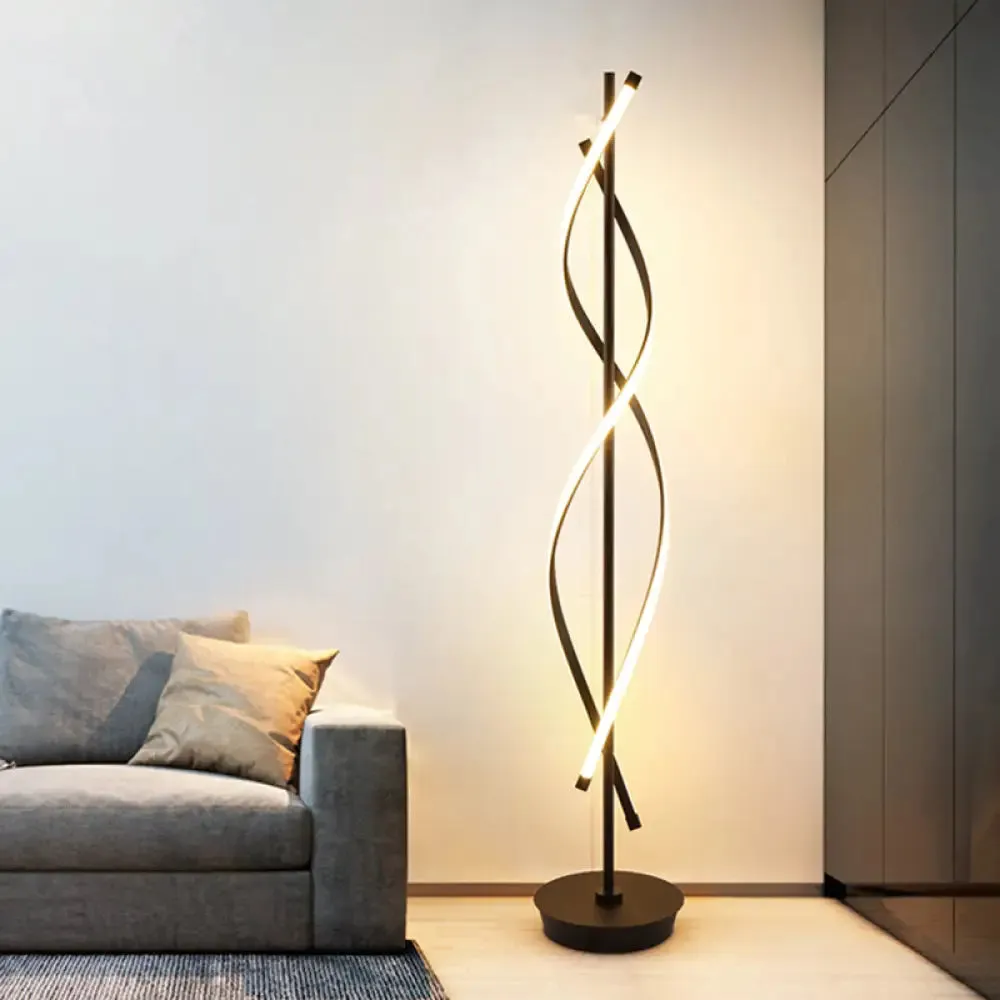 Black Twist Floor Lamp with LED Light in Warm/White - Stylish Reading Lighting