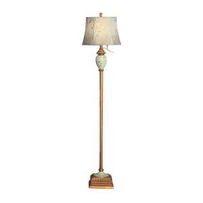 Blue Rustic Fabric Standing Lamp with Curved Vines Patterned Shade