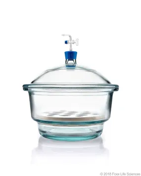 Borosil® Desiccator Vacuum, Stopcock with Polytetrafluoroethylene (PTFE) spindle and Porcelain plate, 300 mm, Borosilicate