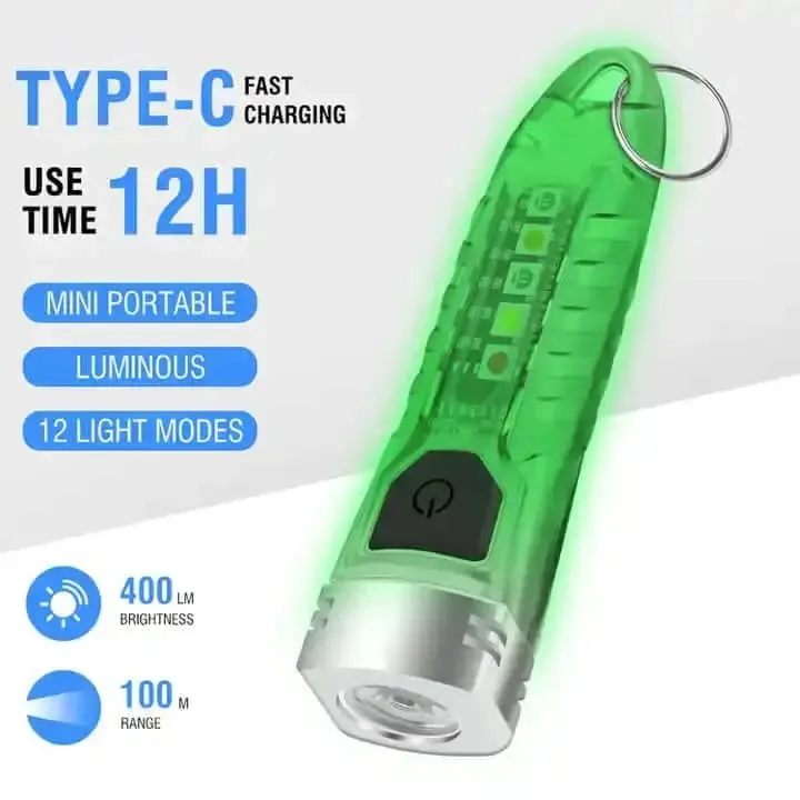 BORUiT V1 Mini Type-C Rechargeable Keychain Flashlight LED 400 Lumens with UV Red Blue Light