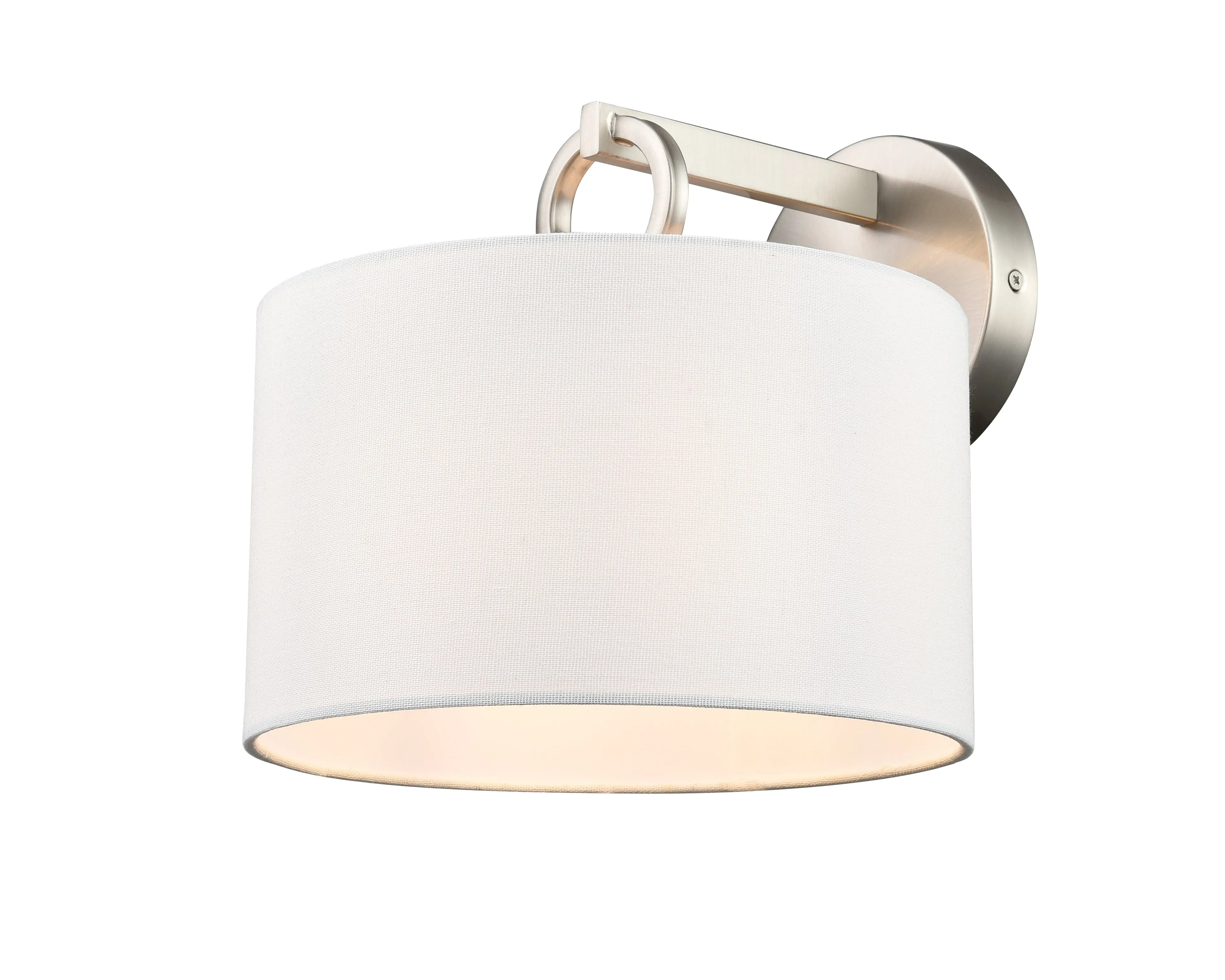 Braxstan Wall Sconce - Brushed Nickel - White Linen Shade - 11.125in. Extension - E26 Medium Base