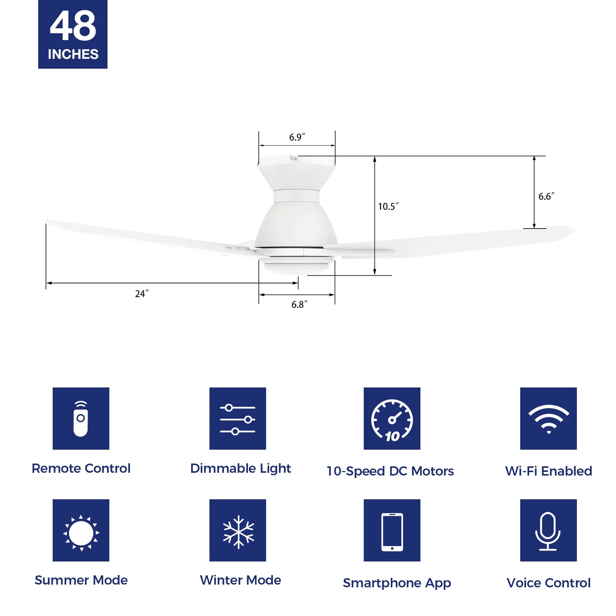 Brooks Flush Mount Smart Ceiling Fan with LED Light Outdoor/Indoor 48"