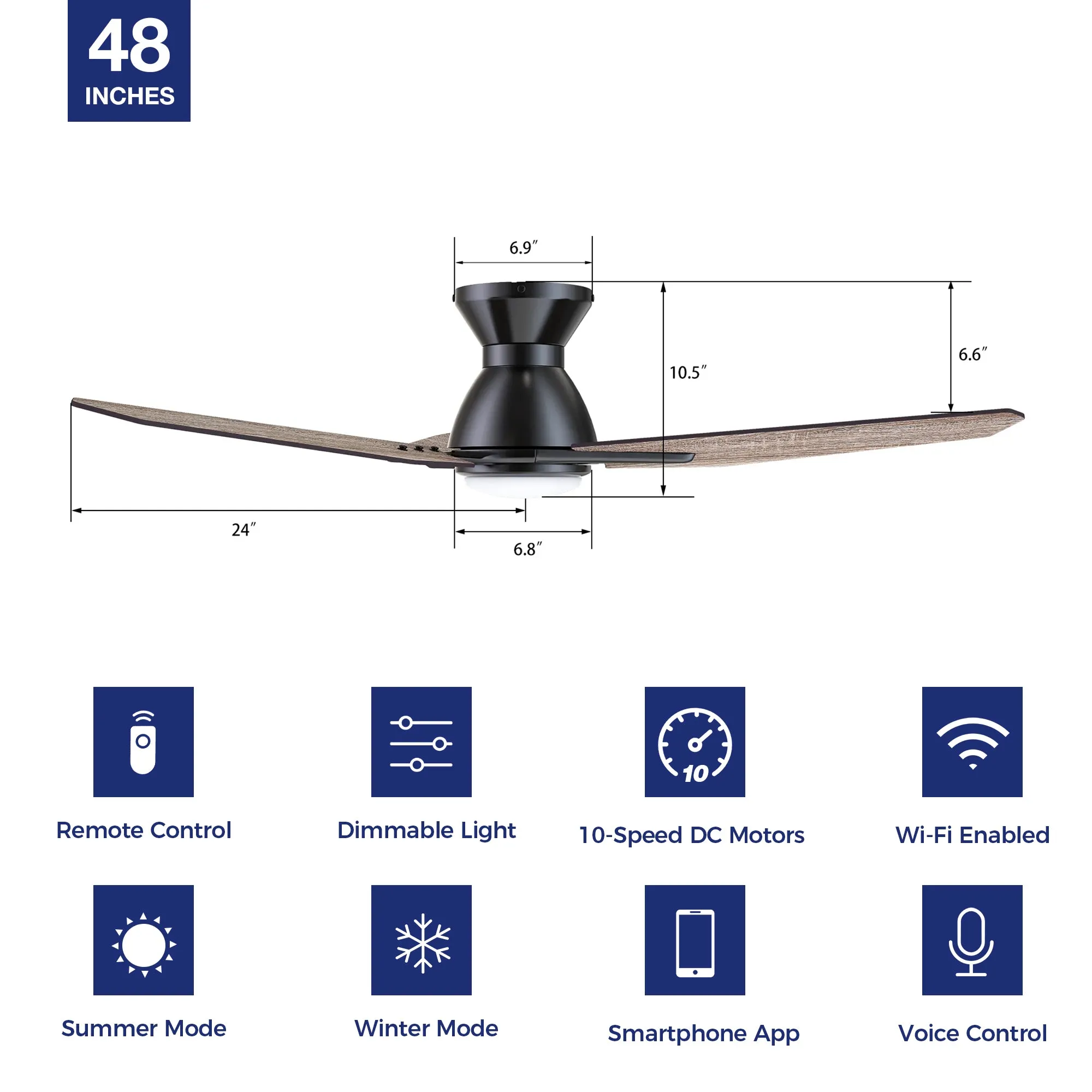 Brooks Flush Mount Smart Ceiling Fan with LED Light Outdoor/Indoor 48"