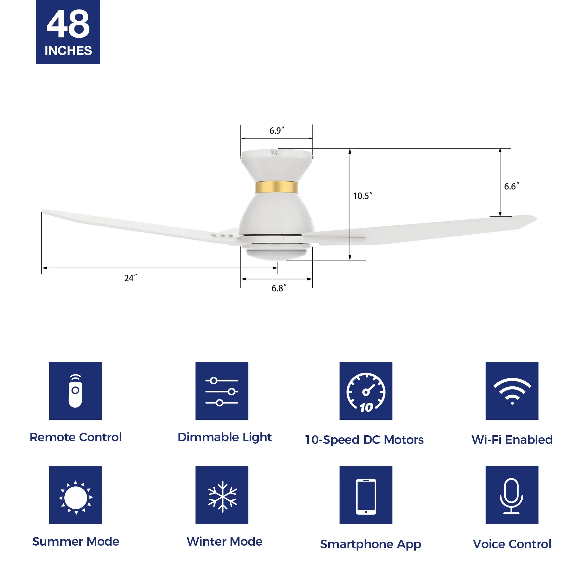 Brooks Flush Mount Smart Ceiling Fan with LED Light Outdoor/Indoor 48"