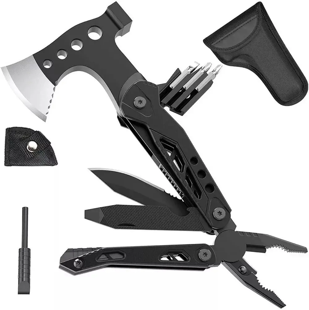 Camping 15-In-1 Pocket Multitool With Knife Axe Hammer Plier Bottle Opener Multi-Tool Survival Kit for Fishing Hunting Hiking