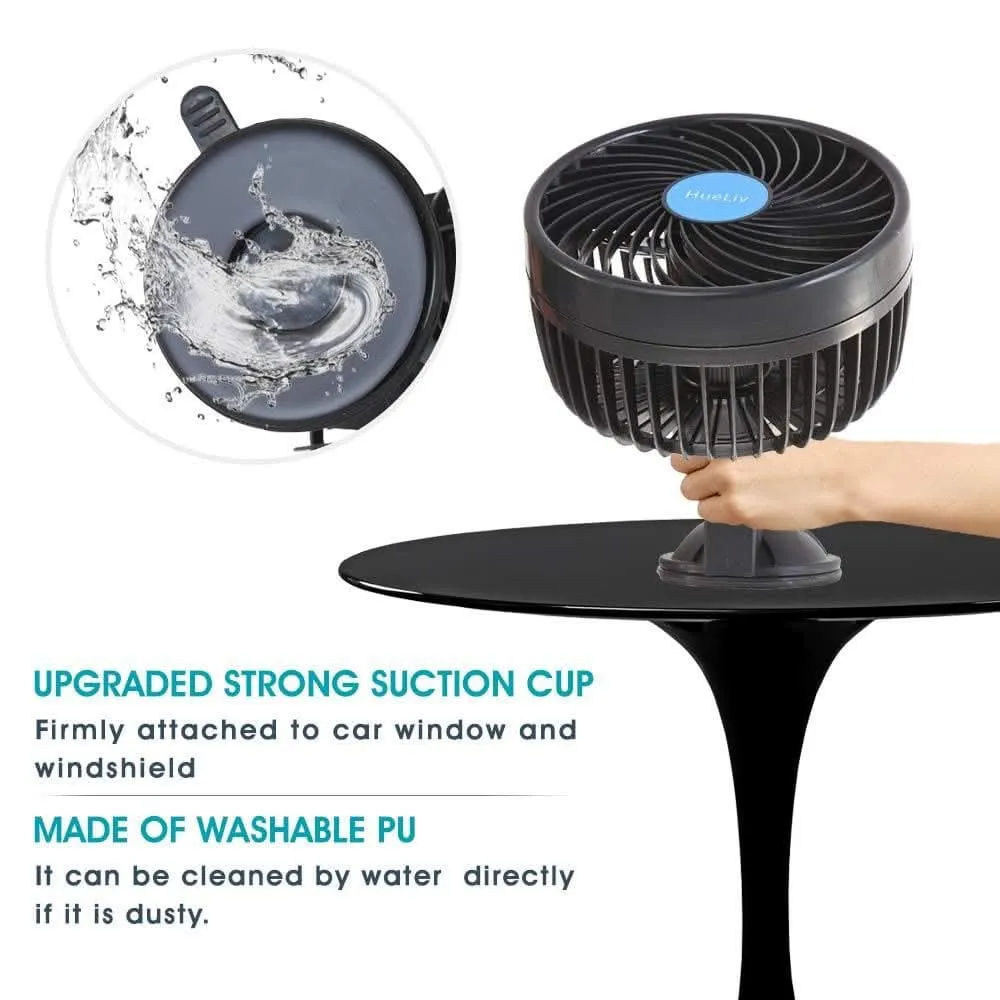 Car Fan 12V, 6" Electric Car Cooling Fan with 360 Degree Adjustable Head