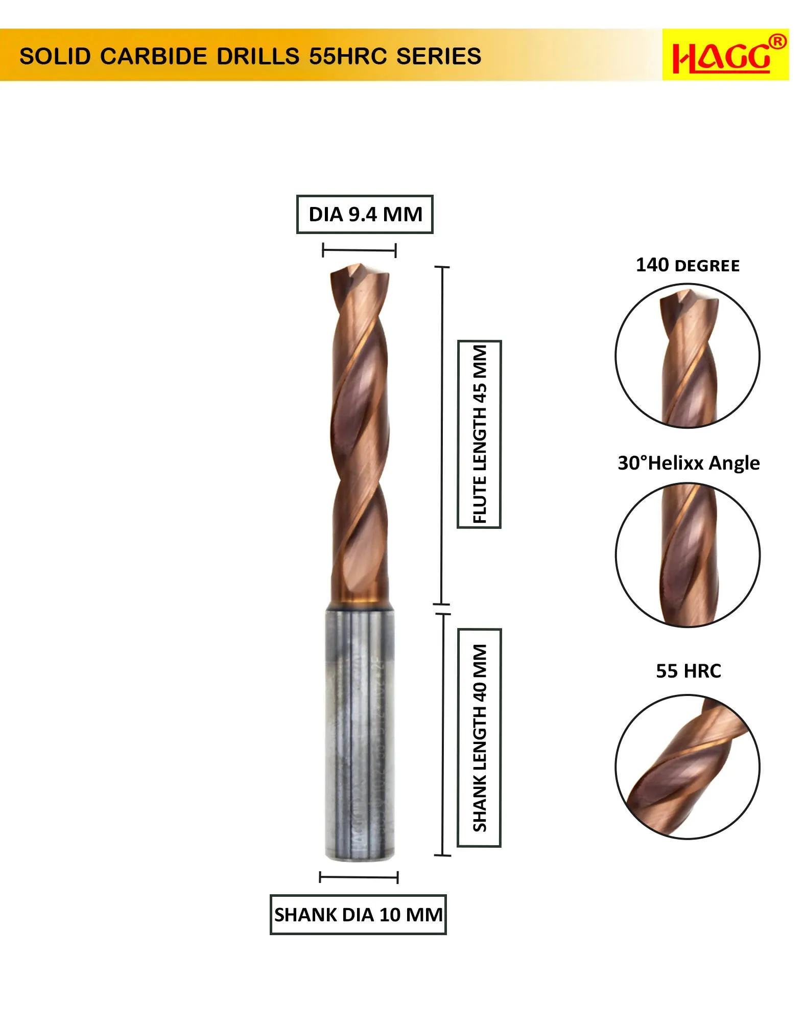 Carbide drill 9 mm to 9.9 mm pack of 1