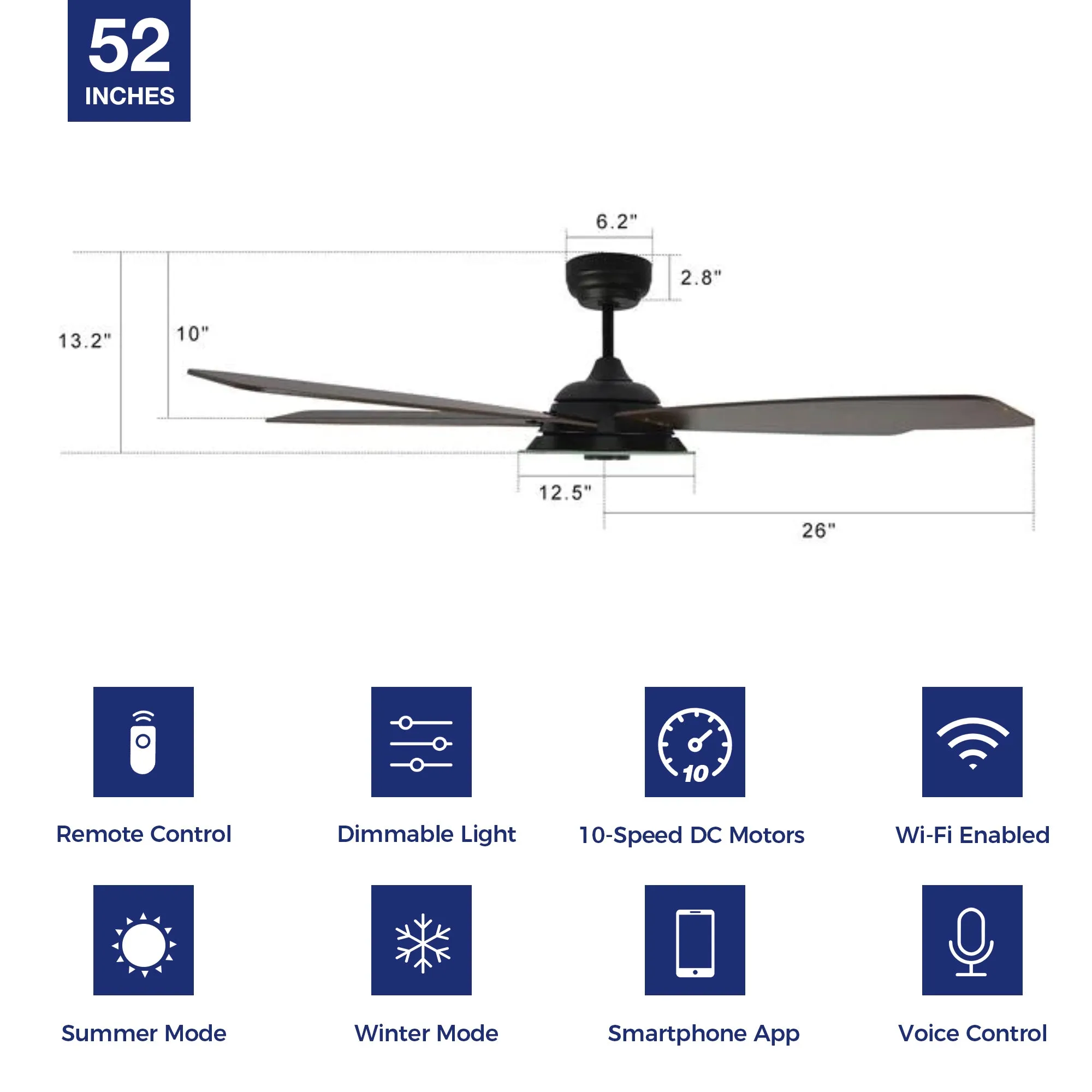 Carro Striker Smart Ceiling Fan with LED Light and Remote Outdoor/Indoor 52"