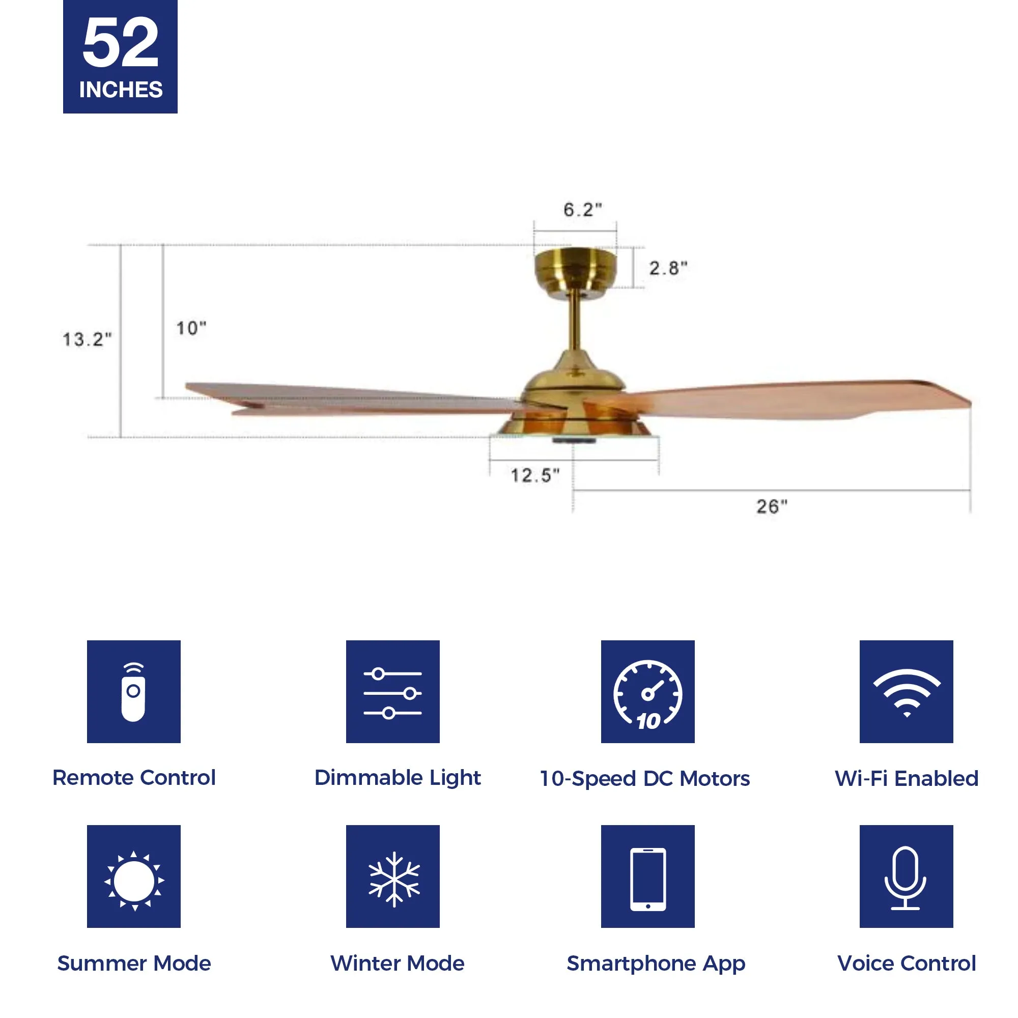 Carro Striker Smart Ceiling Fan with LED Light and Remote Outdoor/Indoor 52"