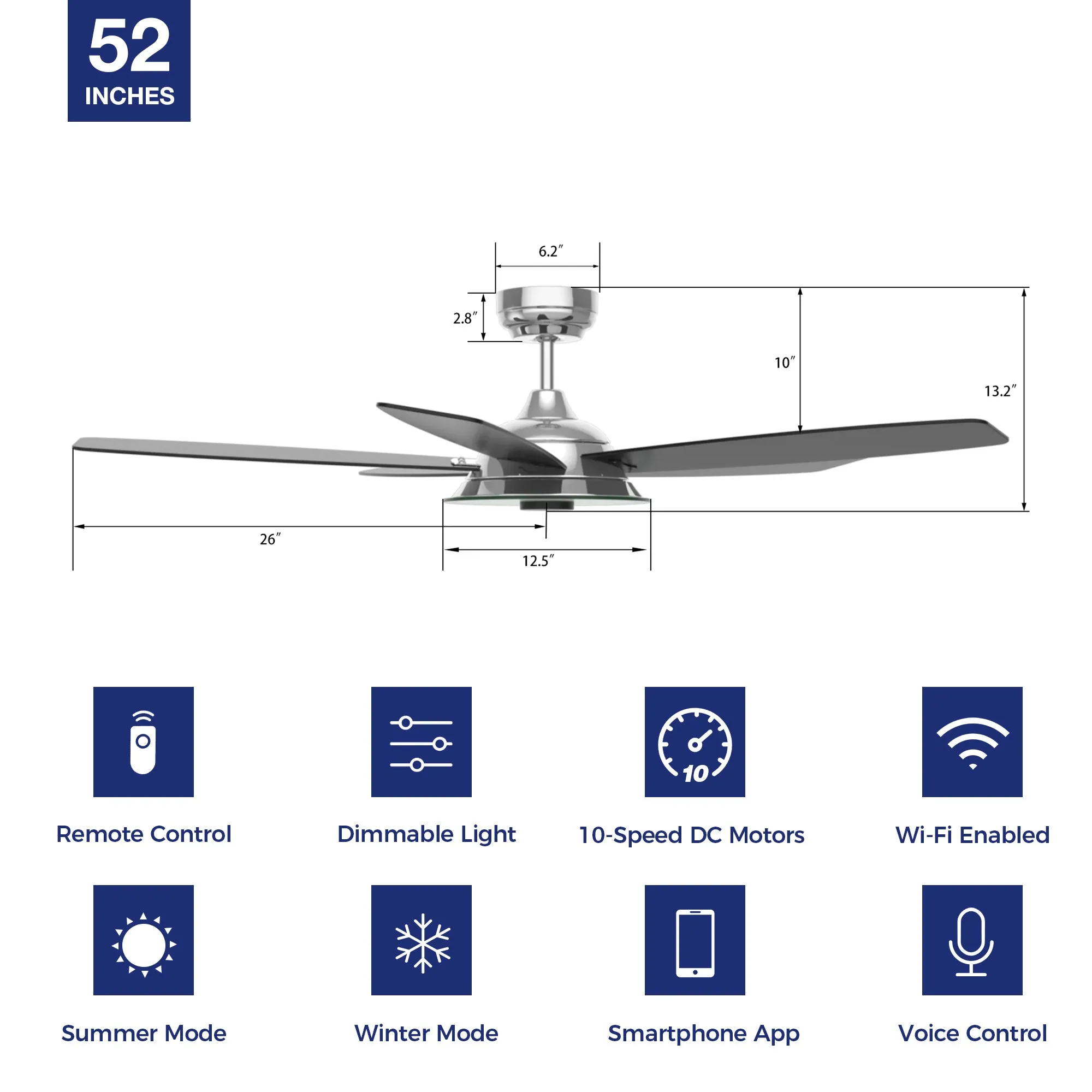 Carro Striker Smart Ceiling Fan with LED Light and Remote Outdoor/Indoor 52"