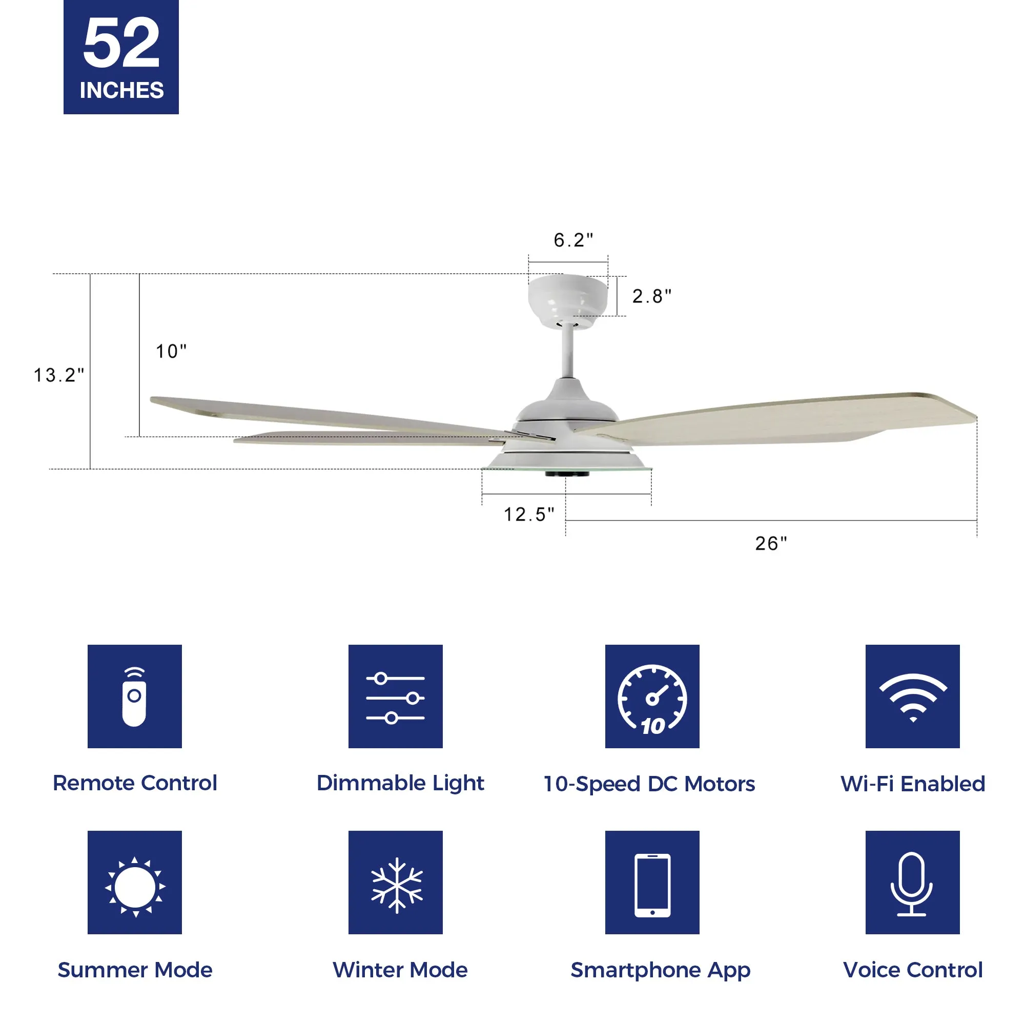 Carro Striker Smart Ceiling Fan with LED Light and Remote Outdoor/Indoor 52"