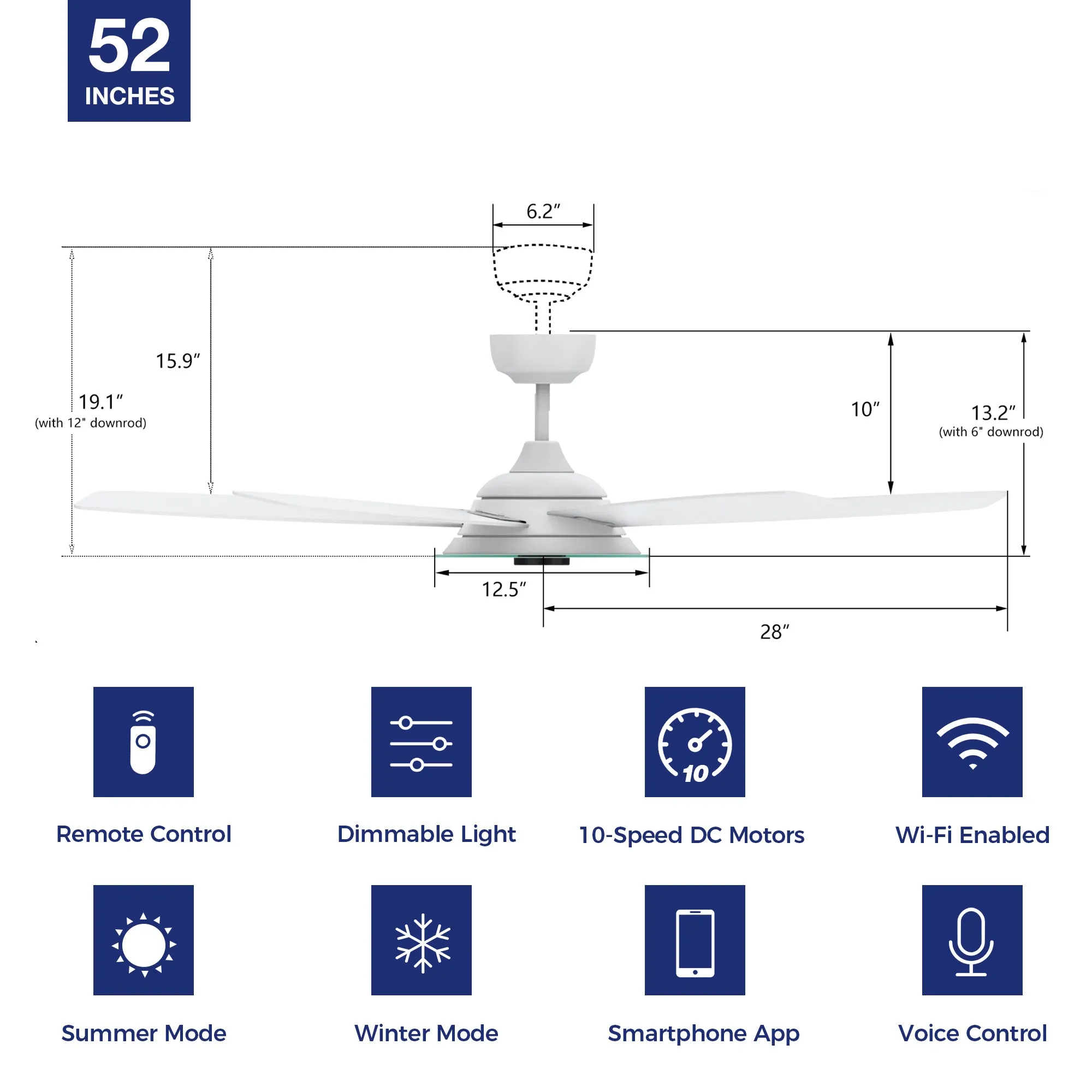 Carro Striker Smart Ceiling Fan with LED Light and Remote Outdoor/Indoor 52"