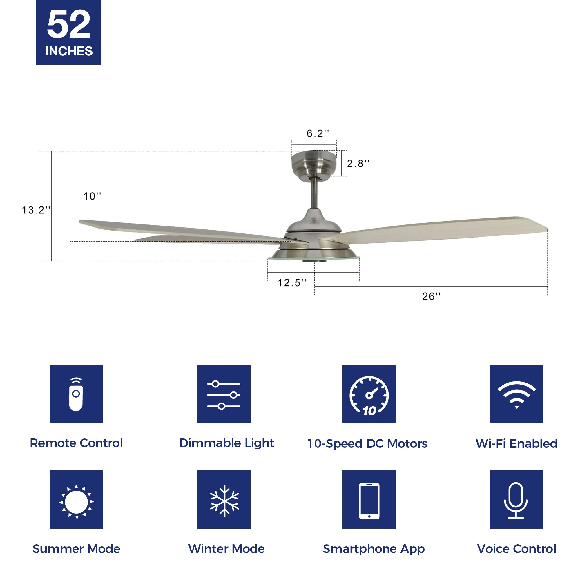 Carro Striker Smart Ceiling Fan with LED Light and Remote Outdoor/Indoor 52"