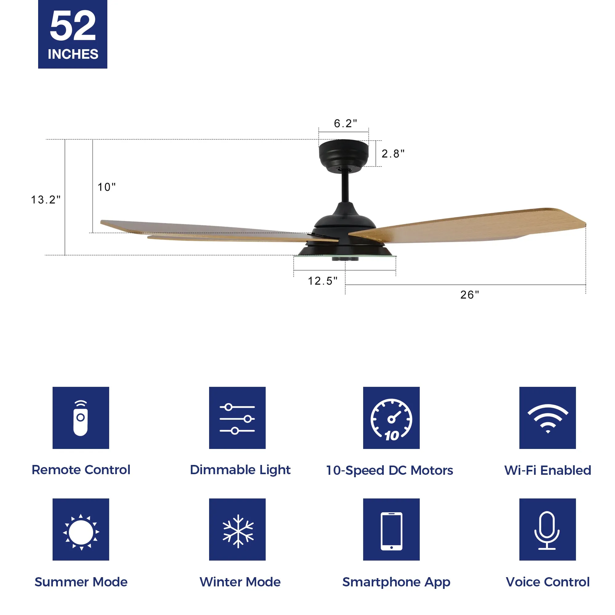 Carro Striker Smart Ceiling Fan with LED Light and Remote Outdoor/Indoor 52"