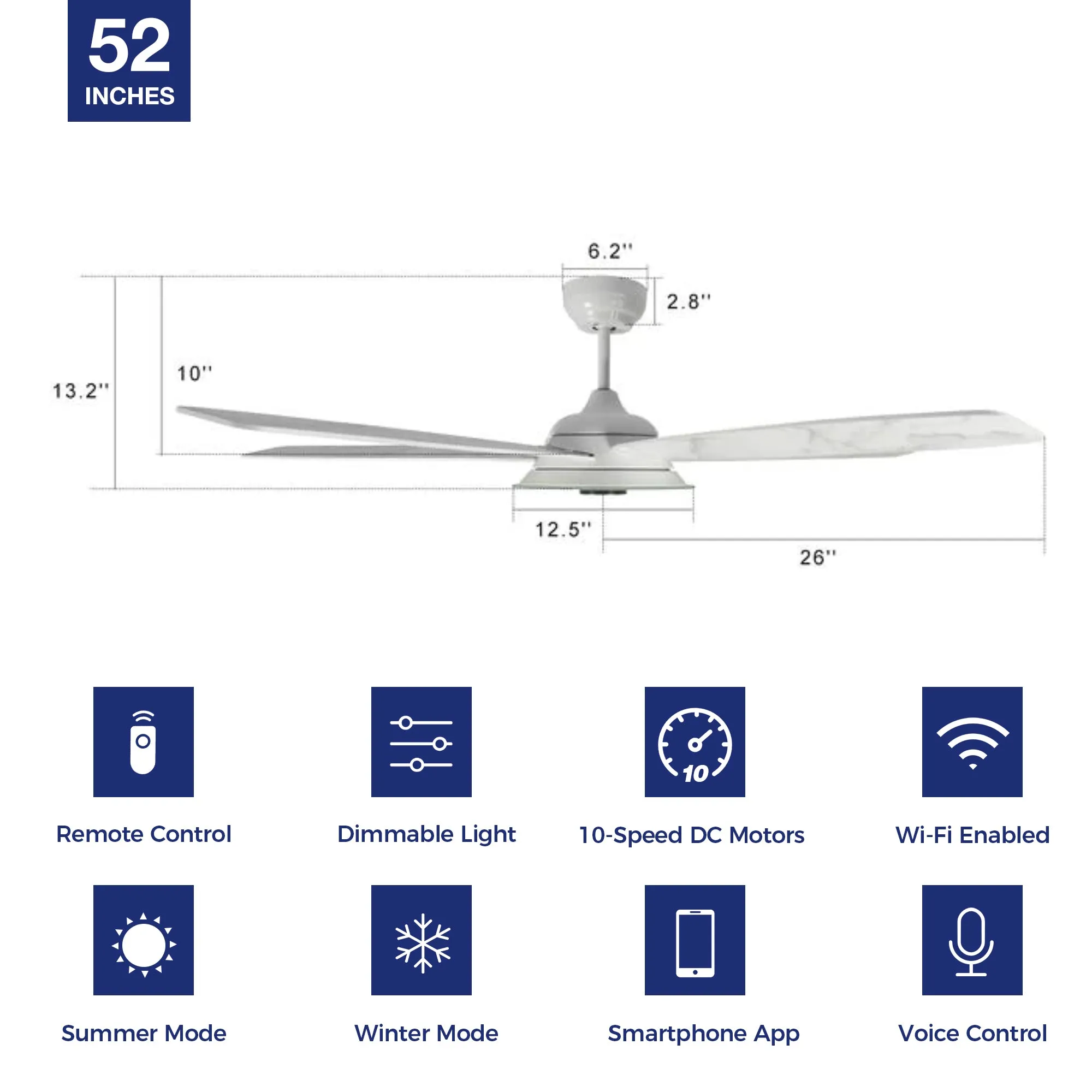 Carro Striker Smart Ceiling Fan with LED Light and Remote Outdoor/Indoor 52"