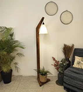 Charles Wooden Floor Lamp with Brown Base and Jute Fabric Lampshade