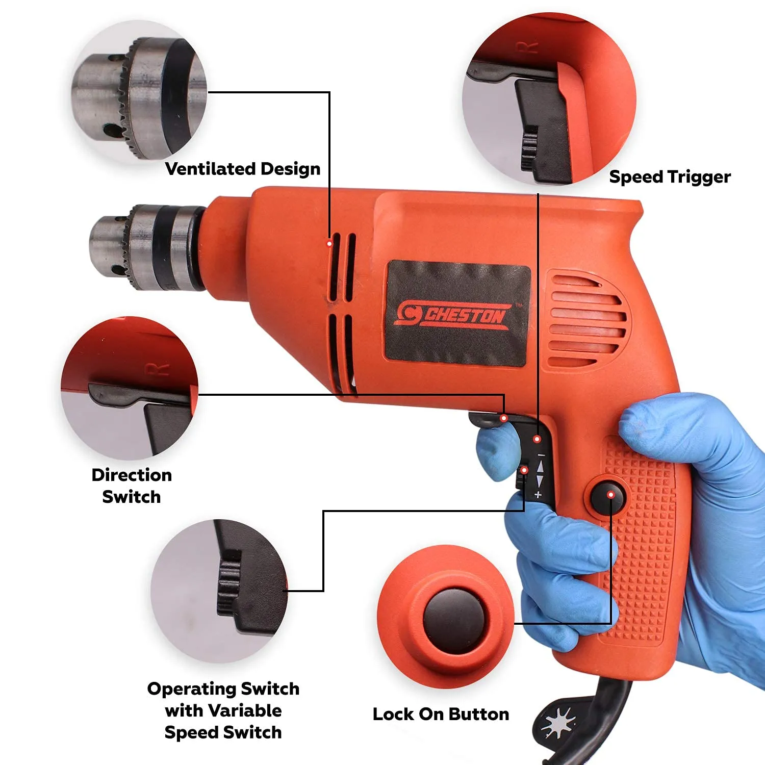 Cheston 10 mm Drill Machine Set 400W | Variable Speed & Reverse & Forward function | 10mm Chuck   850W 4-Inch Angle Grinder for Polishing Cutting Grinding Works on Metal Wood Wall