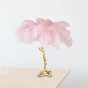 Coconut Tree Night Lamp: Artistic Feather Design, Pink and Gold - Perfect Living Room Table Light