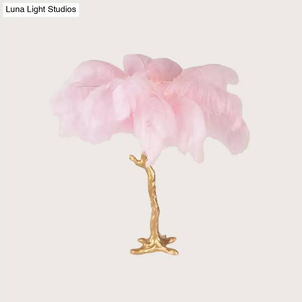 Coconut Tree Night Lamp: Artistic Feather Design, Pink and Gold - Perfect Living Room Table Light