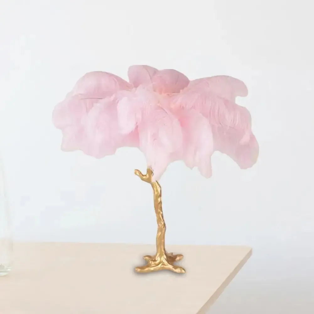 Coconut Tree Night Lamp: Artistic Feather Design, Pink and Gold - Perfect Living Room Table Light