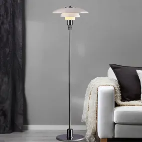 Contemporary 2 Tier Metallic Floor Lamp: Plate-Like Design, 1 Head, White, for Living Room