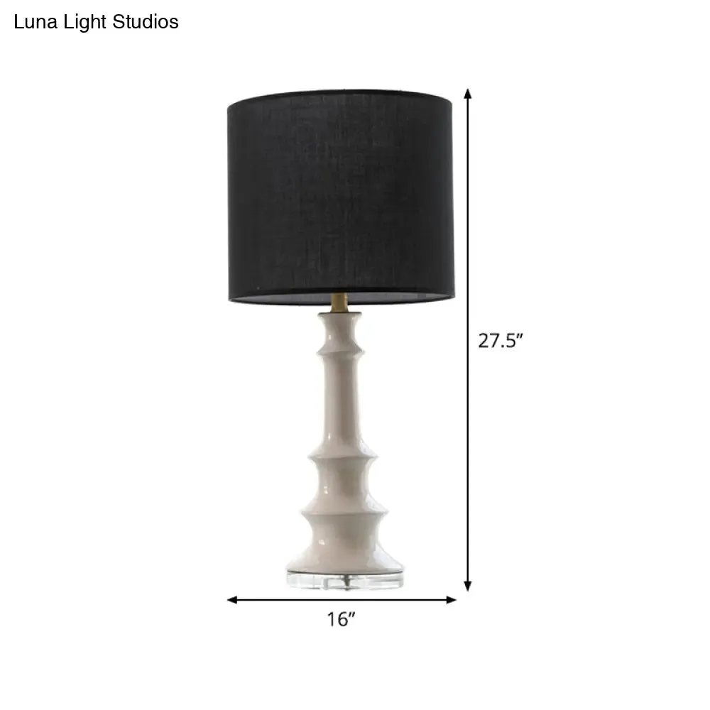 Contemporary Black Nightstand Lamp - Straight Sided Shade, Fabric, 1 Head Reading Light