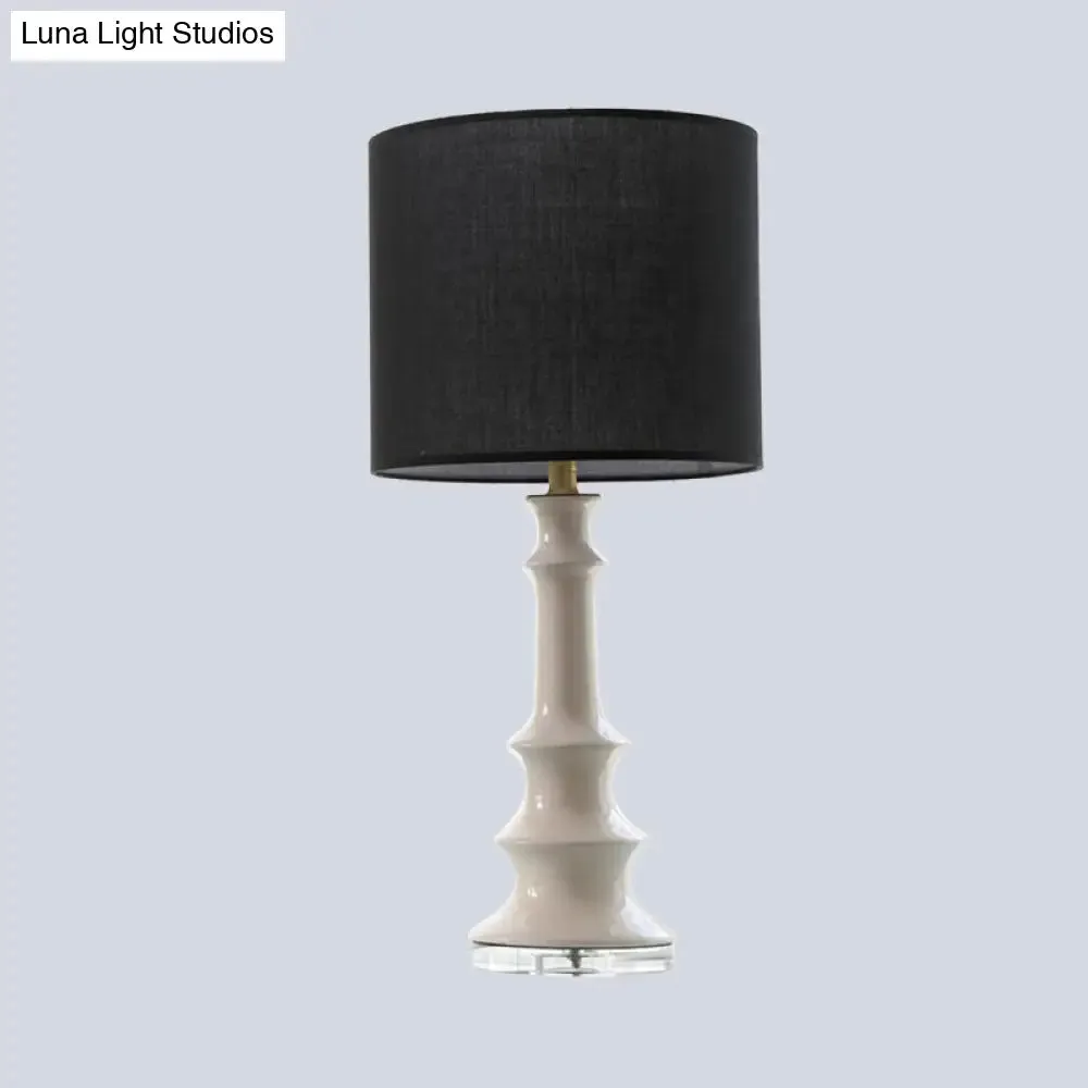 Contemporary Black Nightstand Lamp - Straight Sided Shade, Fabric, 1 Head Reading Light