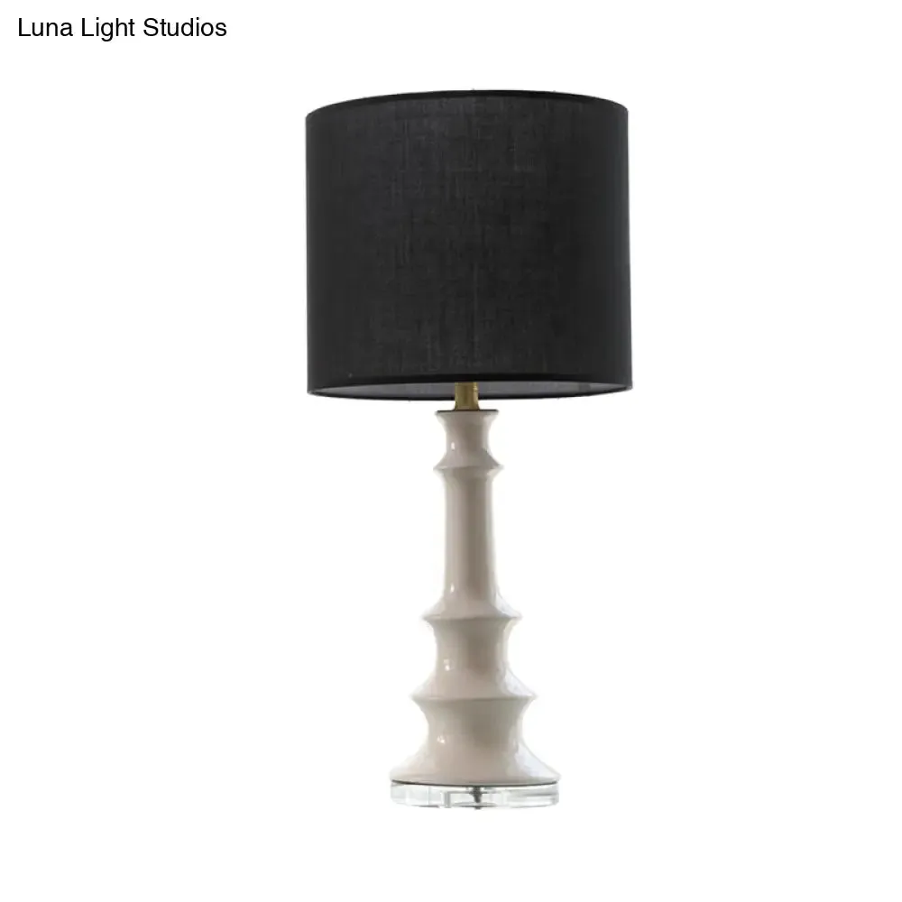 Contemporary Black Nightstand Lamp - Straight Sided Shade, Fabric, 1 Head Reading Light