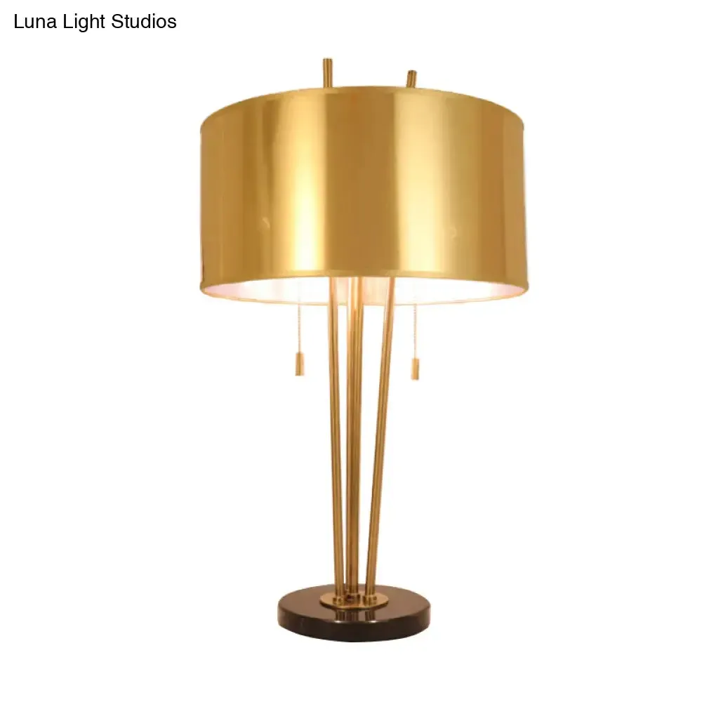 Contemporary Gold Fabric Nightstand Lamp - Straight Sided Shade, 1 Head Task Lighting