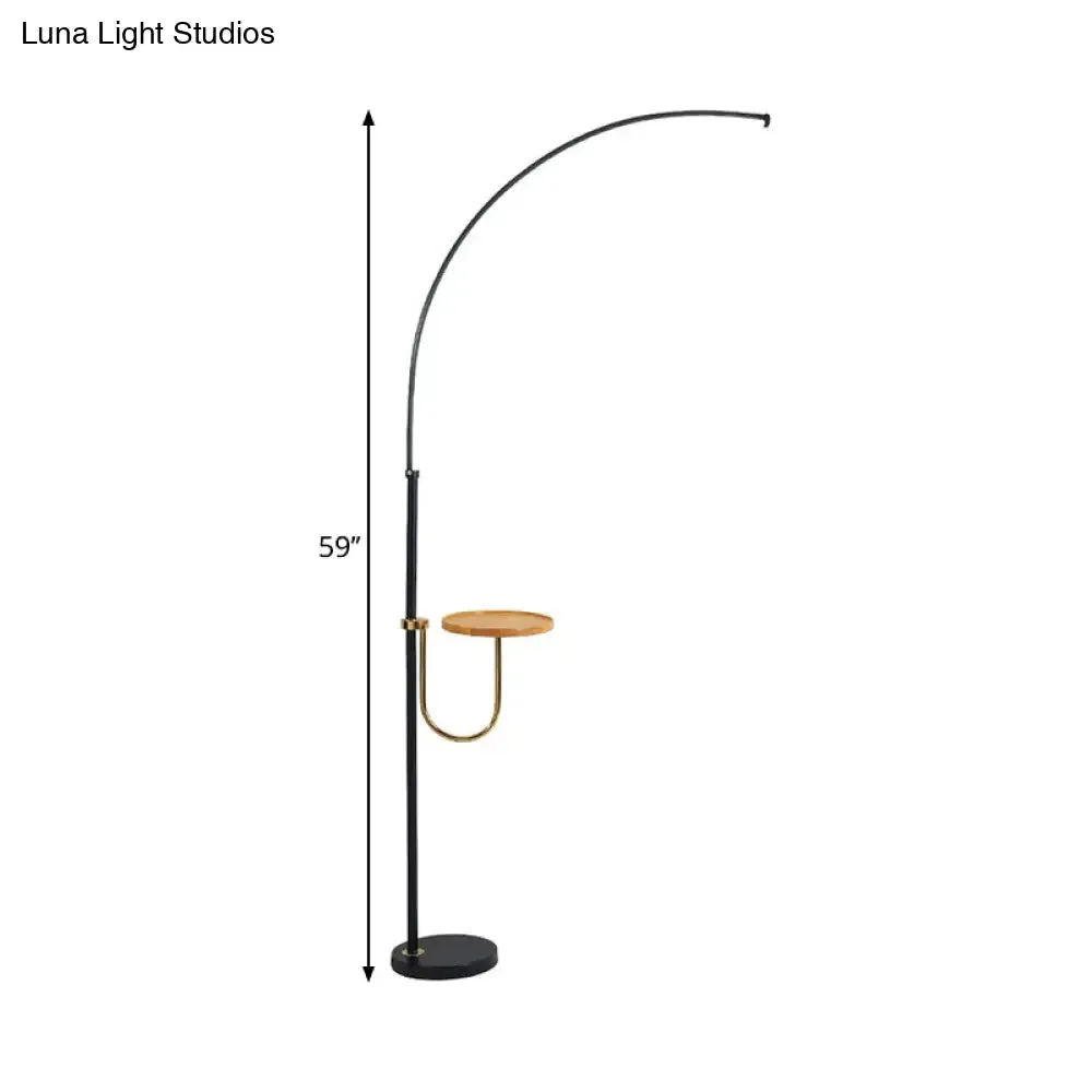 Contemporary LED Black Floor Lamp with Table Design - Bent Metallic Standing Lighting in Warm/White Light