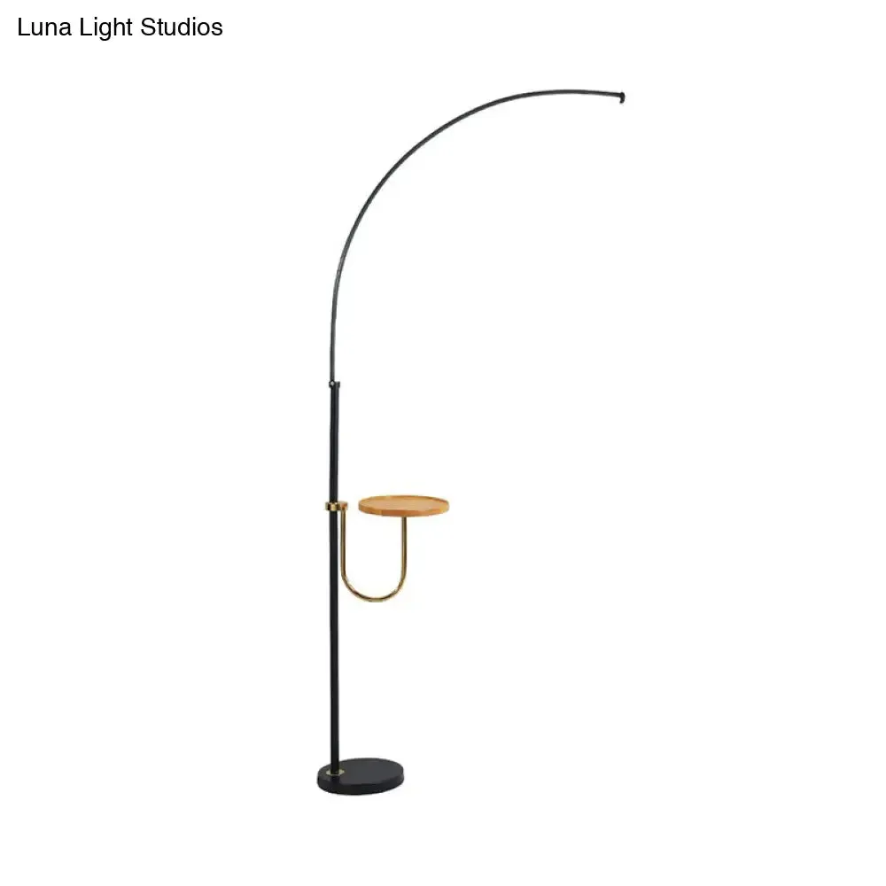 Contemporary LED Black Floor Lamp with Table Design - Bent Metallic Standing Lighting in Warm/White Light