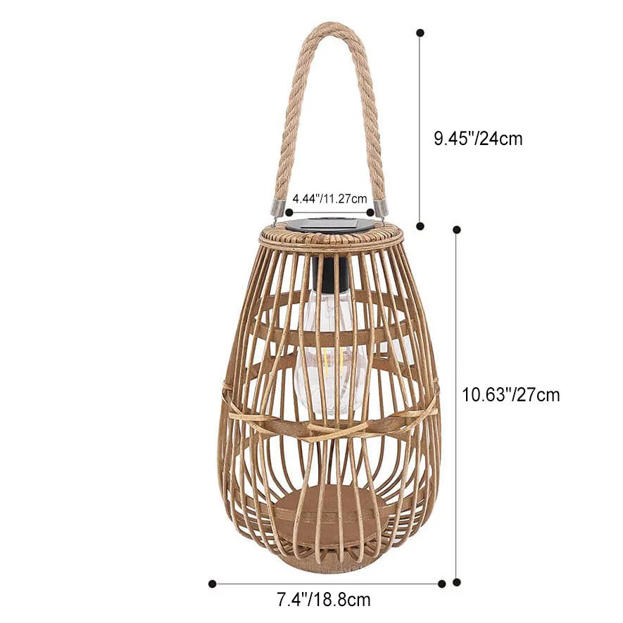 Contemporary Retro Hemp Rope Rattan Weaving Cage LED Solar Waterproof Standing Floor Lamp For Garden