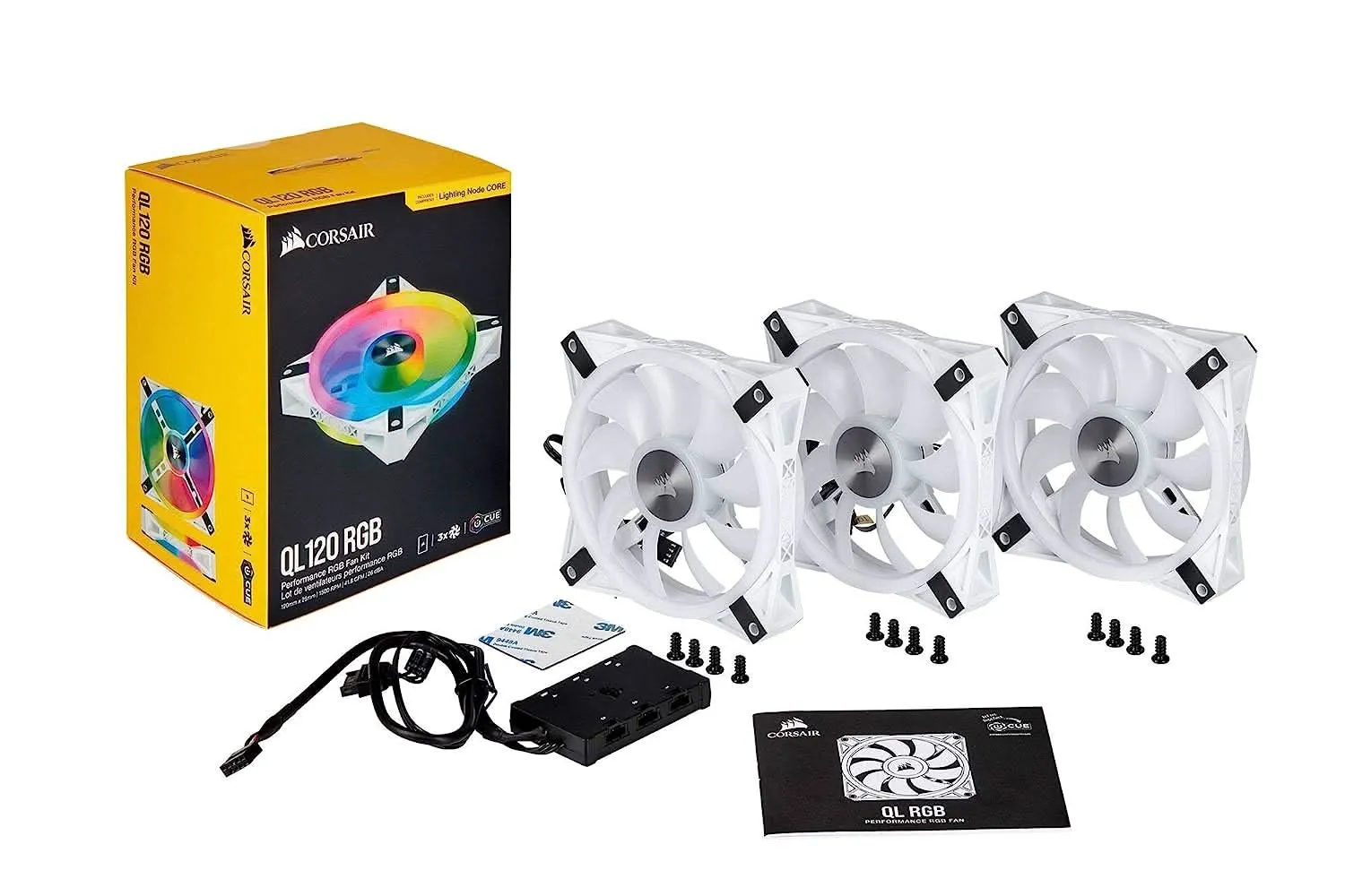 CORSAIR QL120 RGB CABINET FAN TRIPLE PACK WITH LIGHTING NODE CORE WHITE