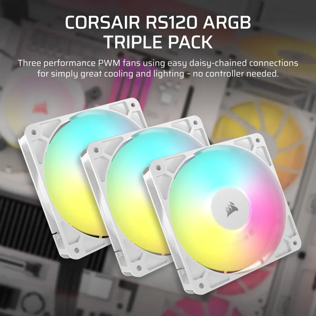 Corsair RS120 ARGB White 120mm PWM PC Case Fan Triple Fan Pack (3件裝) (CO-9050185-WW)