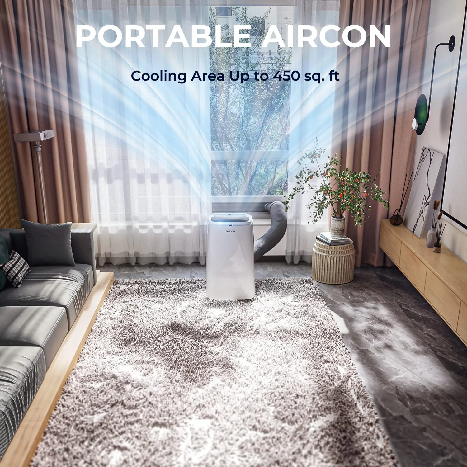 COSTWAY Portable Air Conditioner, 1,2000 BTU 3 in 1 Air Cooler with Fan & Dehumidifier, Quiet AC Unit Cools Rooms up to 450 sq.ft, Sleep Mode, 3 Fan Speeds, 24H Timer, Digital Display & Remote Control (12000BTU)