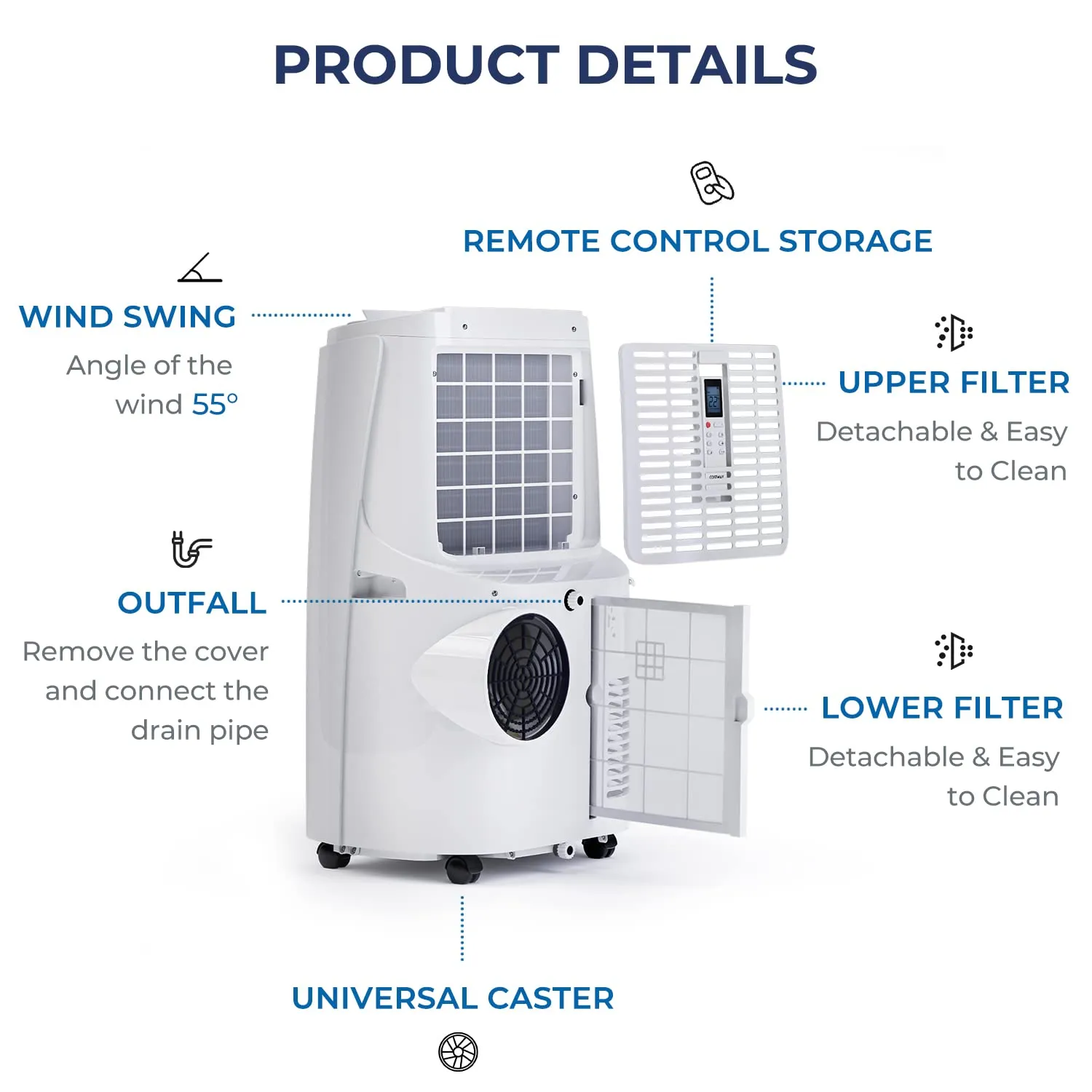 COSTWAY Portable Air Conditioner, 1,2000 BTU 3 in 1 Air Cooler with Fan & Dehumidifier, Quiet AC Unit Cools Rooms up to 450 sq.ft, Sleep Mode, 3 Fan Speeds, 24H Timer, Digital Display & Remote Control (12000BTU)