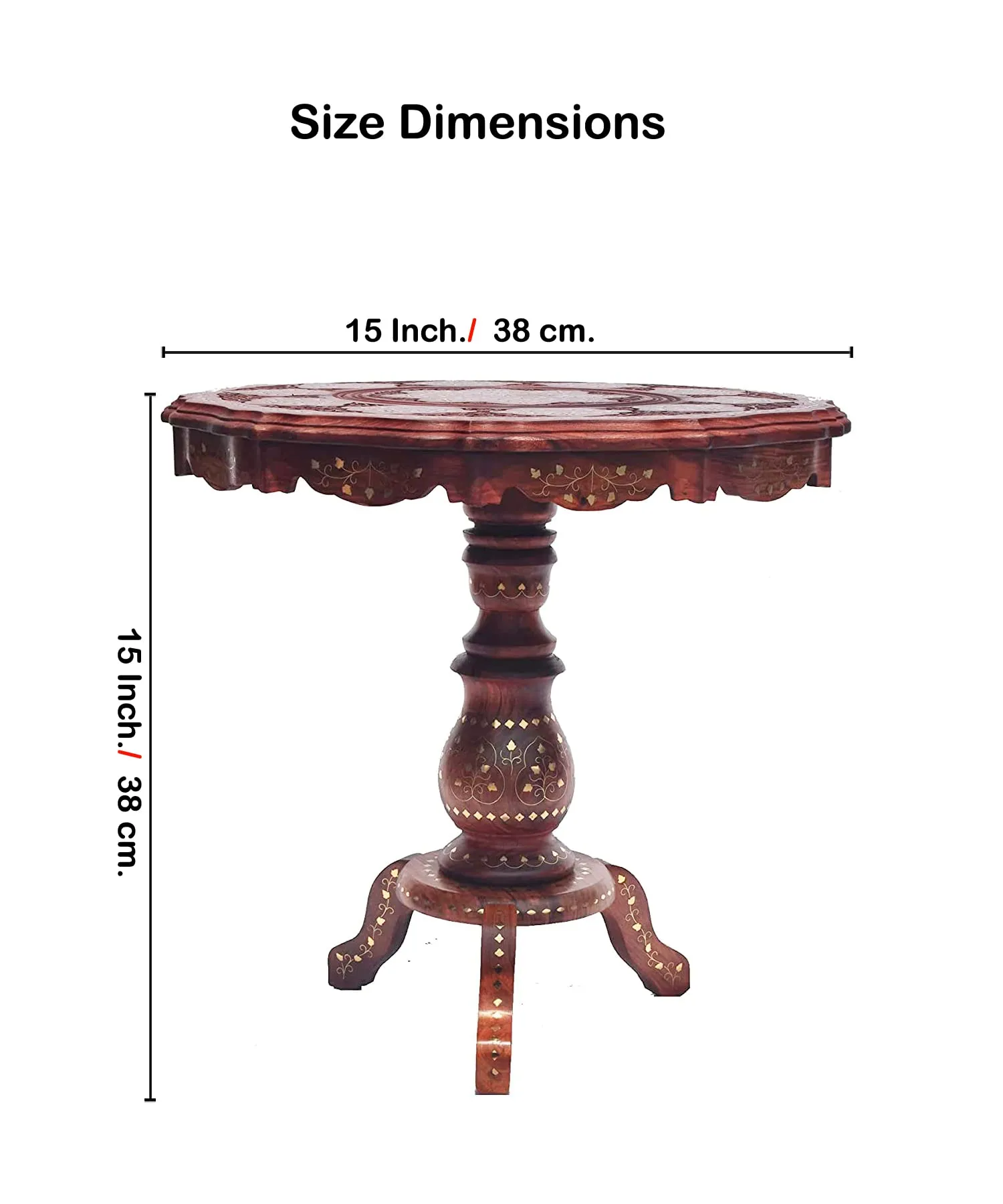 CRAFTCASTLE Wooden Brass Carving/Round Beautiful Carving Design Side Table/Coffee Table/Outdoor Table/Decor/Living Room Furniture. (15 Inch)