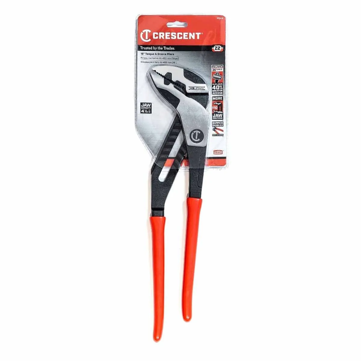 Crescent RTZ216 16-1/2" Z2 K9™ Strt Jaw Dipped Hdl Tongue and Groove Pliers