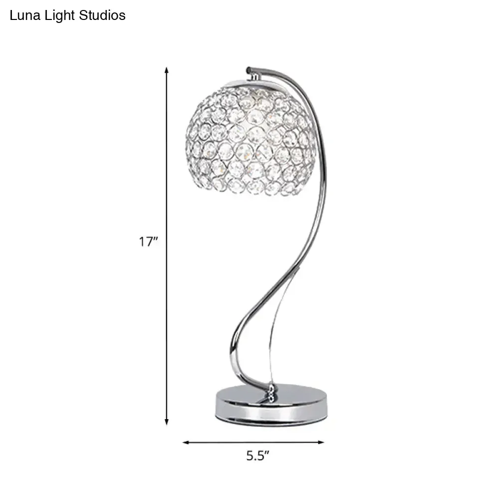 Crystal-Encrusted Chrome Nightstand Lamp - Modern Domed Table Light, 1 Bulb, Contemporary Design