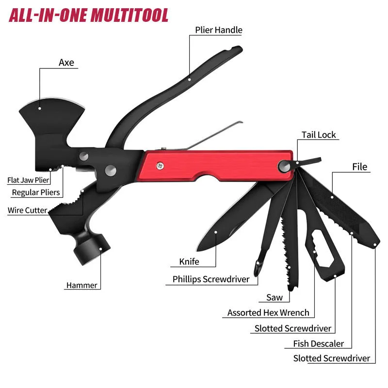 Customized Portable Tactical Outdoor Camping Hunting Multifunction Axe Hammer Pliers Survival Multitool